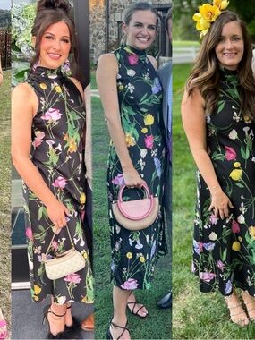 Ted Baker Addilin Dress
Sleeveless Black Floral Midi Dress with High Neck size 1
